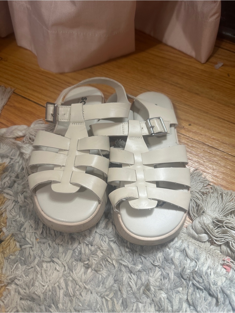 Girls Cream Strappy Buckle Sandals